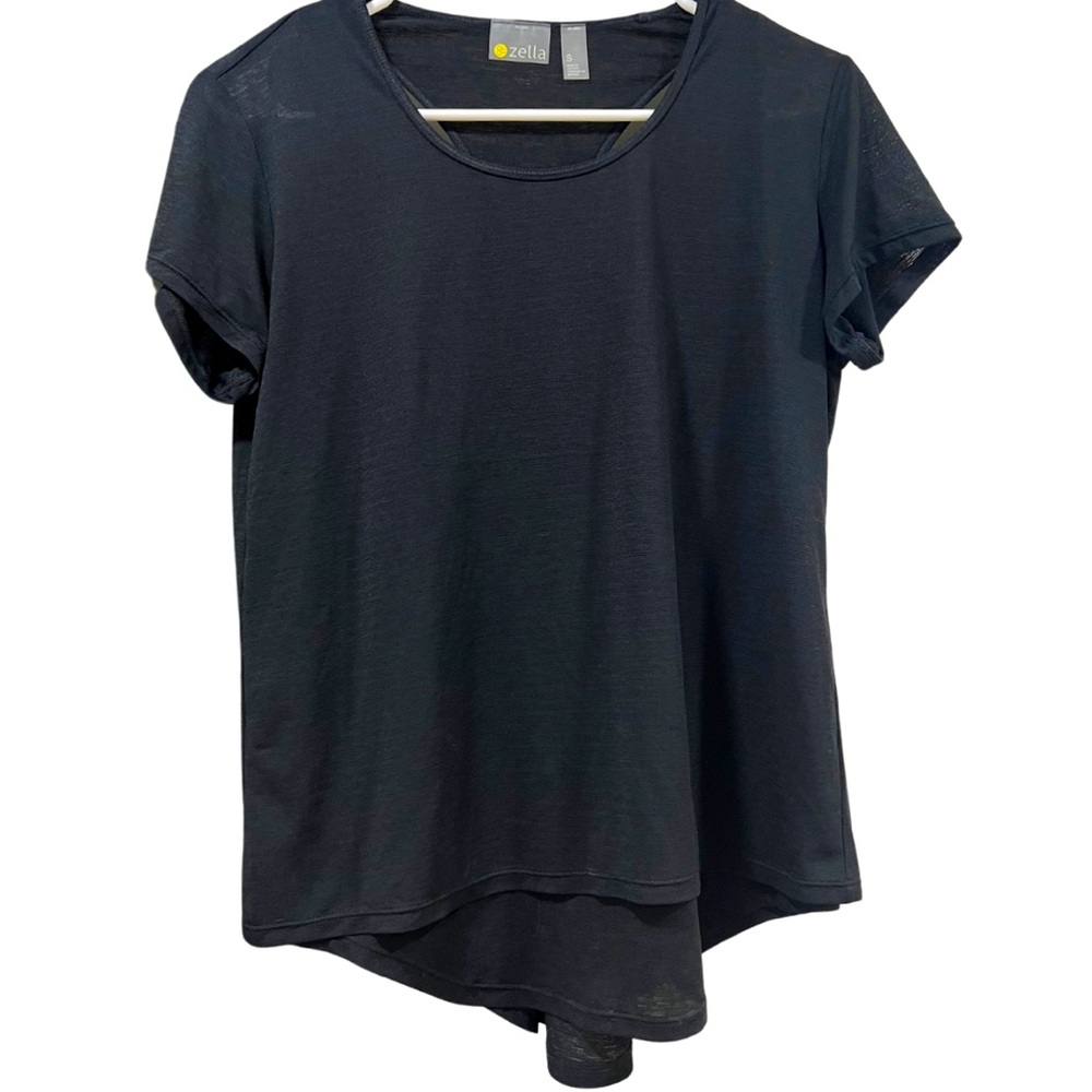 Zella Crewneck Short Sleeve Layered Cutout Racerback Top Size Small